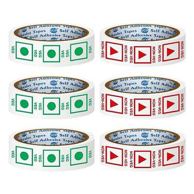 VCR Veg and Non - Veg Tape Combo Printed - 35 Meters in Length - 24mm / 1" Width - 6 Rolls Per Pack - Veg/Non - Veg Combo Tape Printed Tape With Marking, Self Adhesive Tape for Packing Boxes