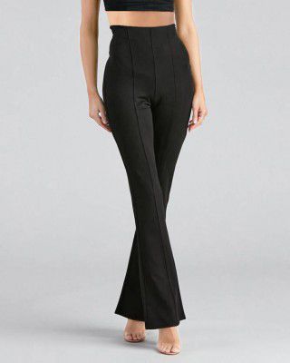 VDTREND Women Regular Fit Black Cotton Blend Trousers