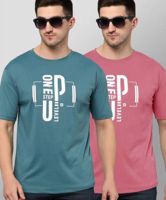 VeBNoR  Pack of 2 Men Printed Round Neck Pink, Green T-Shirt