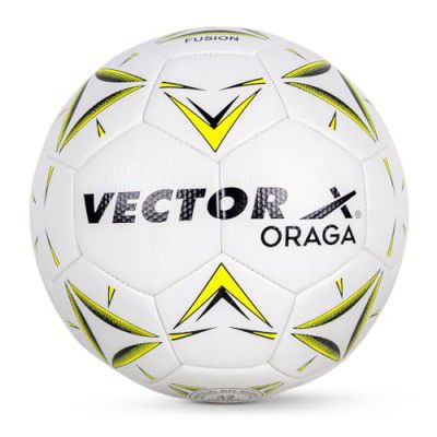 Vector X 32 Panel ORAGA Embossed PU Thermofused Indoor/Outdoor Futsal Football with Latyex Bladder, White-Yellow, Size 4, Suitable