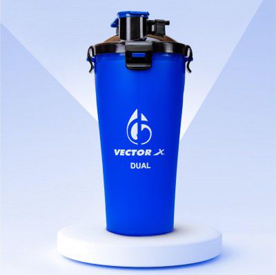 Vector X Dual Shaker/Sipper Bottle with Two Compartment for Storing Different Drinks (Pack of 1, Blue)
