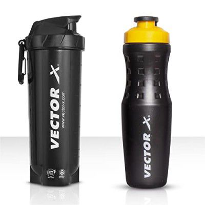 Vector X Energy Shaker & Active Bottle for Protein Shake Gym Sipper Shaker 750 ml Shaker (Pack of 2, Black, Plastic)