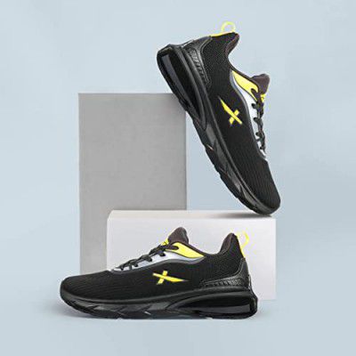 Vector X Fighter Running Shoes EVA Sole/Mesh Upper Lightweight, Comfortable Cushioning for Running, Jogging, Casual & Gym Wear Sports Shoe (Black, Size-6)