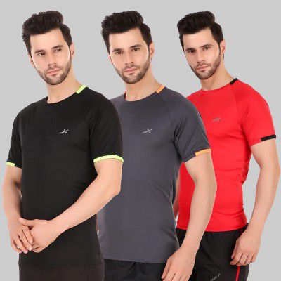 Vector X OMT-197 Men's Polyester Half Sleeve Round Neck T-Shirt (Pack of 3)