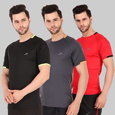 Vector X OMT-197 Men's Polyester Half Sleeve Round Neck T-Shirt (Pack of 3)