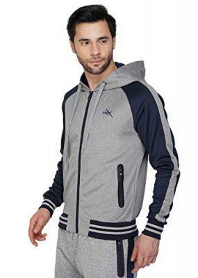 Vector X Silver Hood Mens Lightweight Hooded Sports Jacket (Grey-Navy)