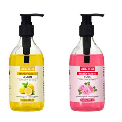 VECTRO Lemon & Rose Hand Wash Combo | Naturla Anti-Bacterial | 1000 Ml