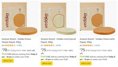 Vedaka Papad, 400 g at Minimum 50% off