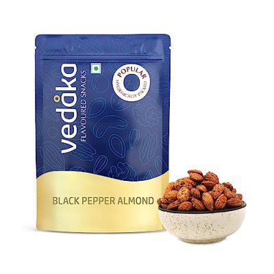 Vedaka Roasted Almond 200G | Black Pepper Flavoured | Premium, Crunchy & Delicious Snack | Resealable Pouch