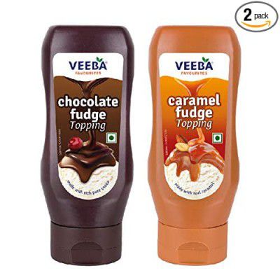 Veeba Toppings Combo - Chocolate Fudge Topping, 380g and Caramel Fudge Topping, 380g - Pack of 2