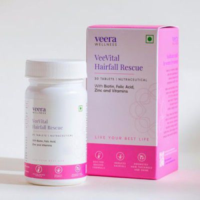 Veera Health Veevital Hairfall Rescue To Combat Hormonal Hair Loss | 30 Day Pack | 30 Tablets, 50 Grams