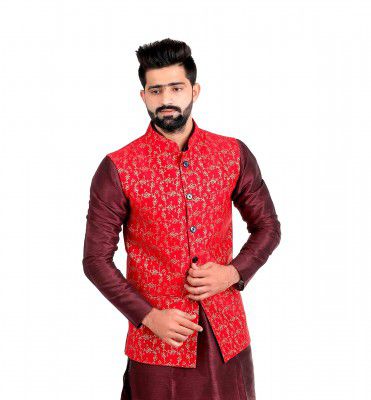 Veera Paridhaan Men's Raw Silk Standard Length Jacket