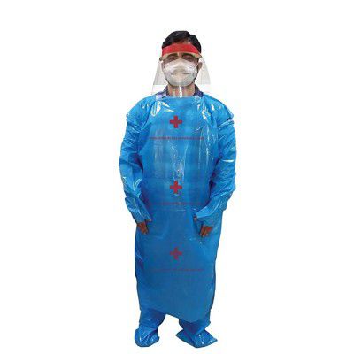 Veera PPE_WITH_FACE01_Blue_PK01 Personal Protection Disposable PPE Kit Coverall Suit with Face Shield - Blue, Pack of 1