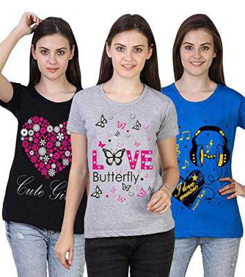 VEERAA CLOTHING Women's Regular Fit Round Neck T-shirt Combo