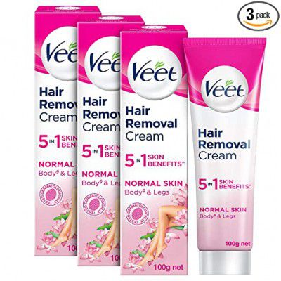 Veet Hair Removal Cream For Women , Normal Skin - 100 g (Buy 2 Get 1 )| Suitable for Legs , Underarms , Bikini Line , Arms | 2x Longer Lasting Smoothness than Razors