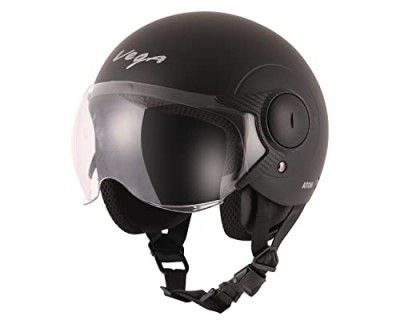 Vega Atom ISI Certified Smooth Matt Finish Open Face Helmet  (Dull Black, Size:M)