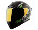 Vega Bolt Bunny Black Green Helmet Clear Visor and Extra Gold Visor-L...
