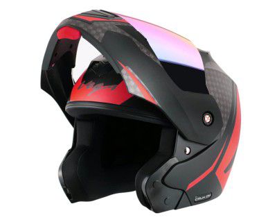 Vega Crux Dx Checks Dull Black Red Helmet With Clear Visor and Extra Rainbow Visor-M
