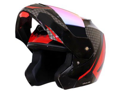 Vega Crux Dx Checks Flip-Up Full Face Helmet Black Red