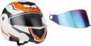 Vega Crux Dx Checks White Orange Helmet with Clear Visor and Extra Rainbow Visor-M...