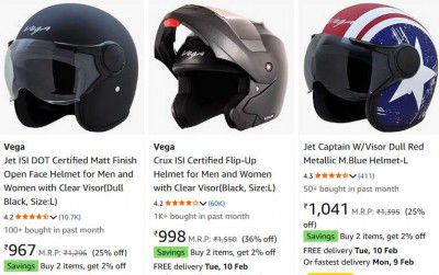 Amazon : Minimum 35% OFF - Vega Helmet