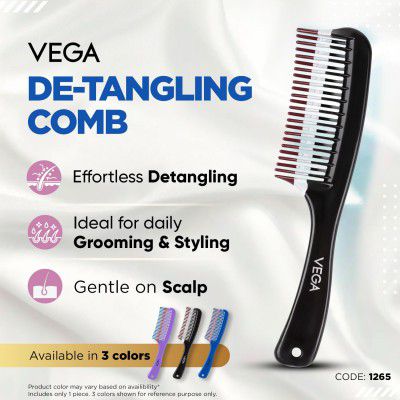 Vega Detangling Comb with 2 Row Teeth for Women & Men (1265)