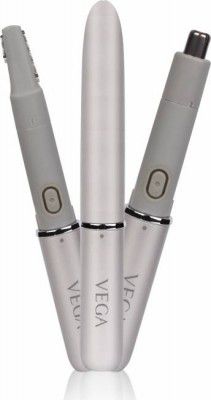 VEGA EZY 2-In-1 Unisex Face/Body & Nose Trimmer, IPX 5 Water Resistant, (VHBT-02) Fully Waterproof Body Groomer 60 min Runtime 2 Length Settings  (Silver)