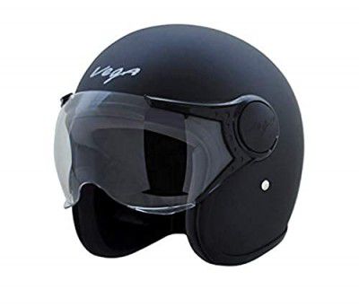 Vega Jet ISI DOT Certified Matt Finish Open Face Helmet for Men and Women with Clear Visor(Dull Black, Size:L)