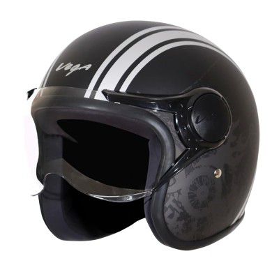 Vega Jet Old School ISI DOT Certified Matt Finish Open Face Helmet for Men and Women with Clear Visor(Dull Black Silver, Size:L)