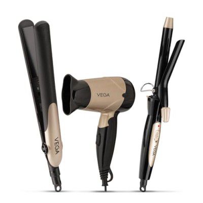 Vega Miss Versatile Styling Set Straightener, Curler & Dryer Gift Combo for Women, 1000W Hair Dryer