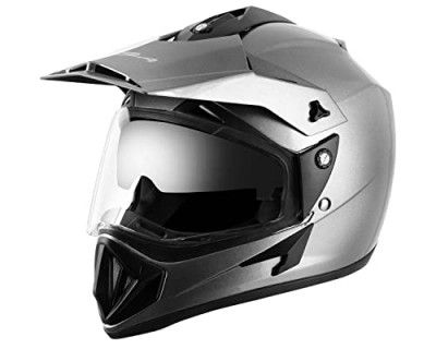 Vega Off Road ISI Certified Gloss Finish Full Face Dual Visor with Peak Helmet (Anthracite, Size:M)