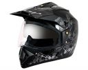 Vega Off Road Sketch ISI Certified Gloss Finish Full Face Dual Visor with Peak Helmet for Men and Women Outer Clear Visor and Inner Smoke Sun Visor(Black Silver, Size:L)...
