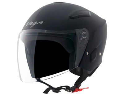 Vega Orion ISI Certified Matte Finish Open Face Helmet for Men and Women with Clear Visor-Dull Black-L