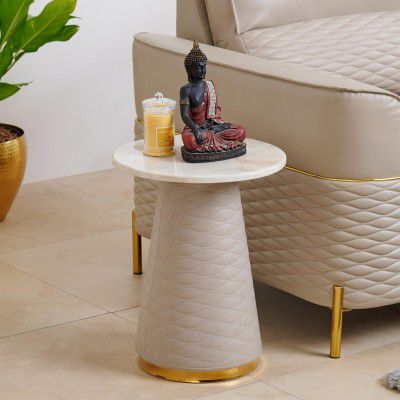 Home Centre Vegas Faux Leather Marble Top End Table - Beige