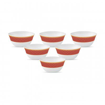 La Opala Diva Sovrana Collection Opal Glass Crockery | Vegetable Bowl 180 ml Set of 6 Regent Red