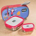 Veigo Lock & Still Lunch Box with 1 Small Compartment & Bag Airtight Leakproof Lunch Box Sleek & Compact Design Easy to Carry with Bag Perfect for Office,School,Outdoor-600ml+150ml Red...