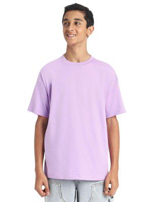 Veirdo® 100% Pure Cotton Oversized Loose Fit Round Neck Solid Core Half Sleeve T-Shirt for Boys (Color: Black, Maroon, Lilac, Orange, Royal Blue & Swan White)