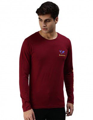 Veirdo Pure Cotton Full Sleeves Round Neck Cool & Stylish Typgraphy Maroon Printed T-Shirt for Men & Boys