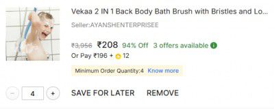 Vekaa 2 IN 1 Back Body Bath Brush with Bristles and Loofah Back Scrubber