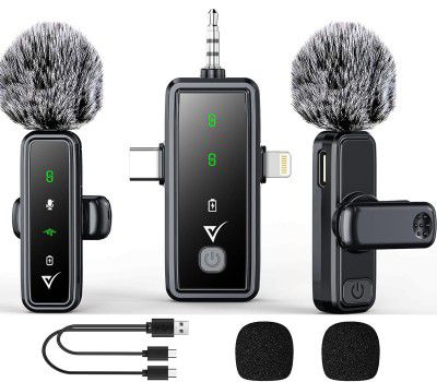 VELOMAX 3 in 1 Noise Cancellation Wireless Microphone for iPhone/Android USB-C