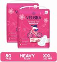 VELORA Soft Feel XXL 80 Sanitary Pads for Women-Trifold pads...