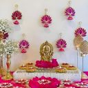 Velvet Handmade Wall Decor Lotus (06 Pcs- Pink) with Jhumki Style Hanging for Home Decor...