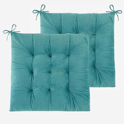 Velvet Square Chair Pads | Chair Cushion | Soft & Comfortable Sitting | Microfiber Square Chair Pad with Ties Soft Seat Cushion for Sofa,Living Room,Yoga, Meditation Pack of 2 (Grey)