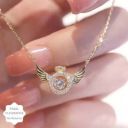 Vembley  Angel Wings Golden Ring Shape Crystal Pendant Necklace For Women And Girls Gold-plated Stainless Steel Pendant...