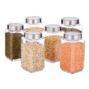 Vency Glass Square Shape Transparent Glass Jars & Containers For Kitchen Pantry,Snacks,Masala,Pickles,Dry Fruits,Coffee Beans Storage With Steel See Through Lid(Set Of 6)(1000Ml Steel Cap),Blue...