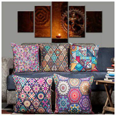 Vendola Multicolor Microfiber Satin 250TC Cushion Pillow Covers, Multicolor, Set of 5 (16X16 Inches, Tukish)