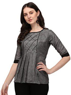 Venisa Grey N Black Linen Solid Top
