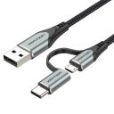 VENTION 2-in-1 Type-C & Micro USB Cable, 3A Fast Charging Mobile Cable with 480 Mbps Data Sync, USB 2.0 Type C Charging Cable Braided 3ft/1m Compatible with Samsung Galaxy, Xiaomi, Vivo, Google Pixel,...
