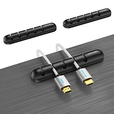 VENTION Black Cable Clips Cord Organizer Cable Management, Cable Organizers USB Cable Holder Wire Organizer Cord Clips, 2 Packs Cord Holder for Desk Car Home and Office