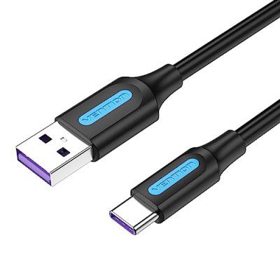 VENTION USB Type C Cable 40W/5A Fast Charging Cable 6.6ft/2m Data Cable for Smartphones, Tablets, Laptops & other Type C devices, 480Mbps Data Sync, Quick Charge (Black)